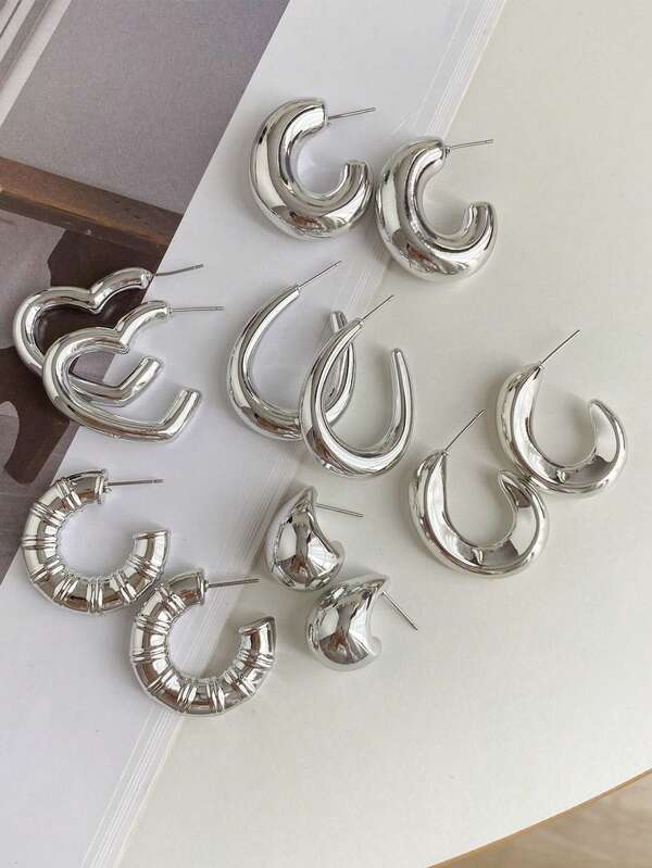 1 Set de 6 pares de aretes clásicos con forma de corazón, joyería para mujeres, regalo para maestros (pequeñas imperfecciones superficiales son normales)