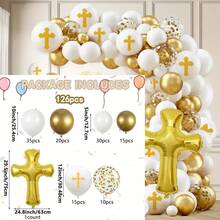 Un set (126 piezas) de globos en azul/rosa/dorado/blanco con diseños de cruz/Jesús, para decoración de fiesta de bautizo, primera comunión, para niños y niñas / globos con forma de estrella / decoración para baby shower, cumpleaños, comunión, bautizo en el hogar y al aire libre - Multicolor - Ver 3