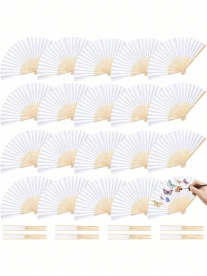 1-50 Stück weiße Papier Handventilator weiße Bambus Falthandventilator, Handfächer, gefalteter Papierventilator, DIY tragbarer Bambusventilator, Dekoration für Geburtstagsfeiern, DIY tragbarer chinesischer Bambusventilator, dekorativer Faltventilator