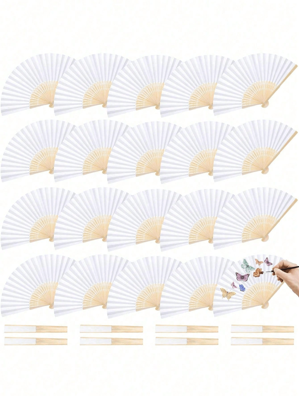 1-50PCS White Paper Hand Fan White Bamboo Folding Fan Handheld Fans Paper Folded Fan, DIY Portable Bamboo Fans, Birthday Party Decorative Fans, DIY Portable Chinese Bamboo Fan,Decorative Folding Fan