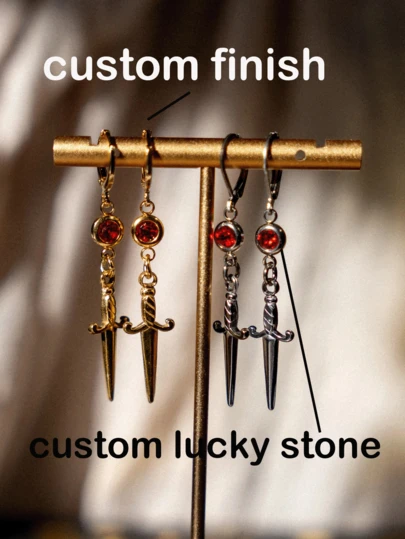 18K Gold Plated Stainless Steel Birthstone Pendant Earrings, Personalized Gift, Nature-Inspired Jewelry For Mother