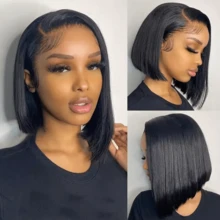 KLKL Natural Black Lace Front Wig Human Hair Transparent Lace Frontal Bob Wigs Human Hair 180% Density Wig - Natural Black - View 2