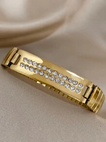 1 pieza Brazalete elástico de lujo con corte de diamante chapado en oro de 18K con circonita cúbica para mujeres y niñas - Joyería elegante y apilable, regalo del Día de la Madre, accesorio para bodas y fiestas, imprescindible de playa y verano, regalo de graduación y aniversario, pulsera minimalista de cadena Y2K