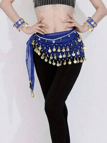 2pcs (Bracelets) Or 1 Piece Of Women'S Belly Dance Waist Chain Clothing, Combining Waist Chain And Bracelet To Create An Amazing Performance. Decorative Metal Mesh Waist Belt, Dancing Hip Scarf Coin Belt, Bohemian Style(Bracelets Are All A Pair) - Multicolor - View 4