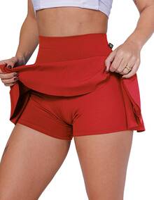 Women's Ruffled Short Skirt In High Quality Suplex Butt Cover Gym Fitness - Đỏ - Xem 3