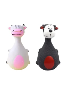 1pc Bite-Resistant Squeaky Latex Dog Toy - Adorable Cartoon Puppy Chew Toy, Essential Pet Amusement! Cartoon Style, Multicolor, Bone Shape, Details, Squeaking Function, Great For Daily Play/Training/Holiday Celebration