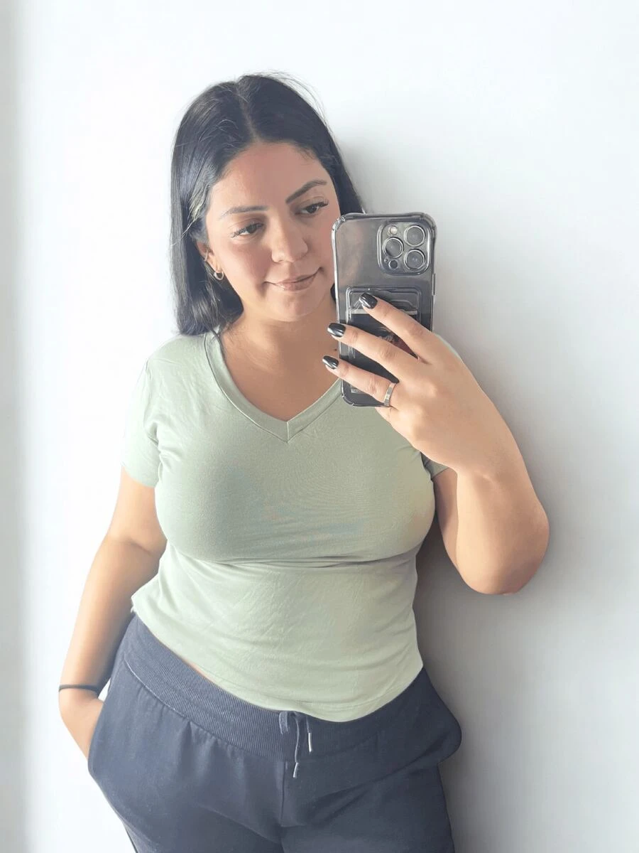 Women's V-Neck T-Shirt Plain Knit Various Colors - Baby Green - View 1