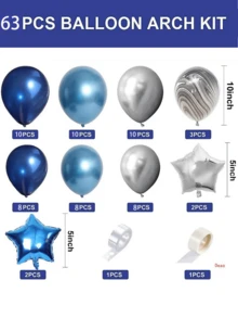 63pcs Navy Blue, Metallic Blue & Silver Color Balloon Set For Birthday Party, Wedding, Anniversary Decor