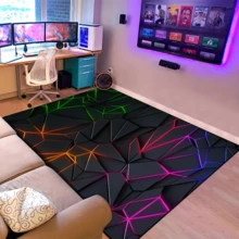 1pc Neon Gaming, Cyberpunk Style Vibrant Multicolor Geometric Pattern Bathroom Mat, Decorative Floor Mat Carpet Room Decor Bathroom Accessories Back To School Entryway Decor Bathroom Kitchen Decor - Multicolor - View 4