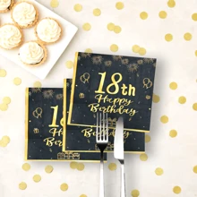 20 قطعة من المناديل السوداء والذهبية، مناسبة لأعياد الميلاد 18/21/30/50/60/70 - مناديل ورقية ذات طبقتين للاستخدام مرة واحدة، مناسبة للمناسبات والأعياد والأعياد السنوية وديكور المائدة والمنزل للرجال والنساء