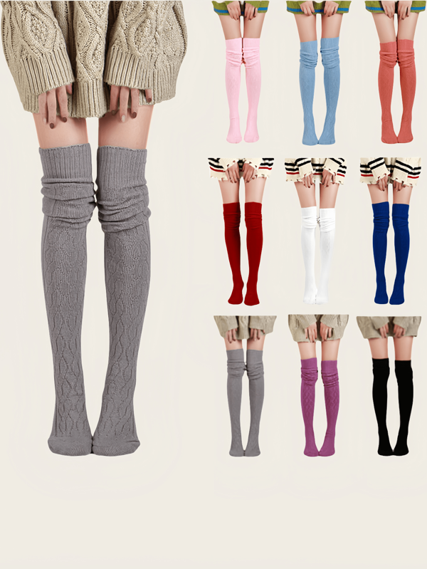 1 Par de medias altas elegantes y encantadoras, suaves, cálidas y transpirables de punto de compresión para mujer, ideales para el Día de la Independencia/Patria, para otoño/invierno