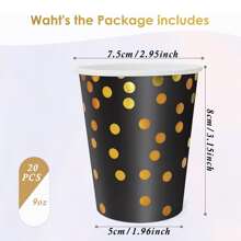 10/20 szt. Czarno-złotych papierowych kubków na imprezę tematyczną, jednorazowe papierowe kubki na imprezę w złote kropki, odpowiednie na przyjęcie urodzinowe, spotkania rodzinne, spotkania klasowe, piknik na świeżym powietrzu