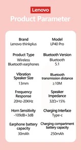 Lenovo LP40 Pro TWS Wireless Bluetooth V5.1 Earphones In-Ear Sport Headphones Waterproof Noise Reduction Earbuds Chinese Packaging Chinese Manual - Pink - View 10