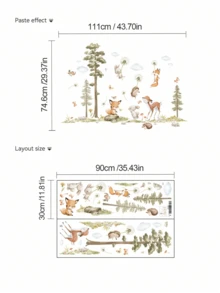 4pcs/3pcs,Wondever Mountain Tree Wall Stickers Large Pine Tree Forest Animal Bear Fox Peel And Stick Wall Art Decals For Kids Room Baby Nursery Bedroom - Multicolor - View 12
