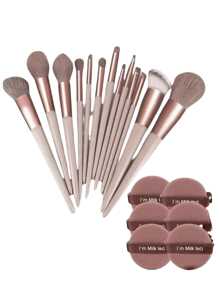 15 pièces Ensemble de pinceaux de maquillage, 13 pinceaux de maquillage et 2 éponges de maquillage, utilisation double humide et sèche, outils de maquillage essentiels, cadeau idéal pour Noël, Nouvel An, Fête des Mères, Remise des diplômes