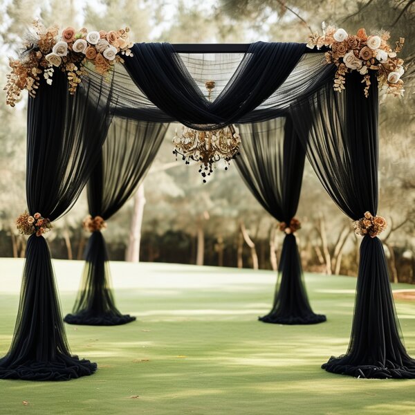 1 Piece Elegant Black Classic Polyester Sheer Curtain (315 Inches Length And 236 Inches Width) - For Wedding Arch, Birthday Party Backdrop, Reception Decor, Ceiling Stage Drape, Seasonal Events Like Christmas, Engagement, Halloween, St. Patrick's Day, Oktoberfest, Graduation - No Lighting Or Accessories Included, Black