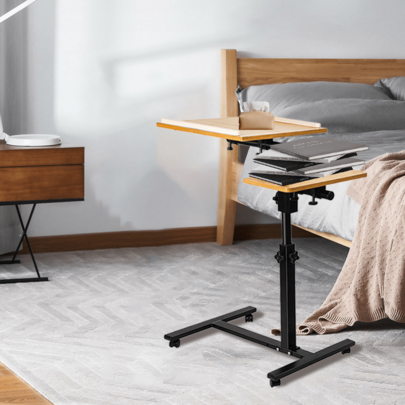 Table d'Ordinateur portable à roulettes avec panneau Inclinable, Table de Lit avec Hauteur Réglable de 65-95CM, Table d'appoint avec deux plateaux 47+23cm pour canapé