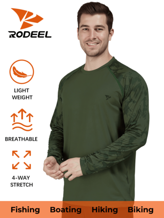 RODEEL Men's Sun Protection Raglan Long Sleeve T-Shirt Printed Patchwork Design Quick-Drying And Breathable Suitable For Outdoor Sports Cycling Fishing Hiking And Beach