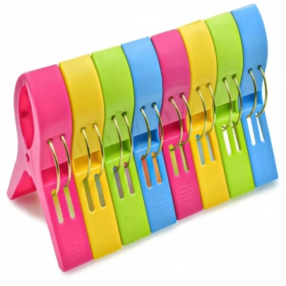 4/8/12pcs Plastic Windproof Clips, Used For Drying Clothes, Sheets And Quilts - Large, Sturdy Design With Spring-Loaded Handles, Clothespins For Outdoor Balcony Line-Drying, Indoor Laundry Rooms, Dorms, And Hotels; Crafted From Durable Lightweight Plastic With Reinforced Jaws For Secure Grip On Towels, Garments, Bedding; Weather-Resistant, Rust-Free, Easy To Clean; Multi-Pack Convenience For Home, Travel And Various Drying Setups With Smooth Edges To Prevent Snags