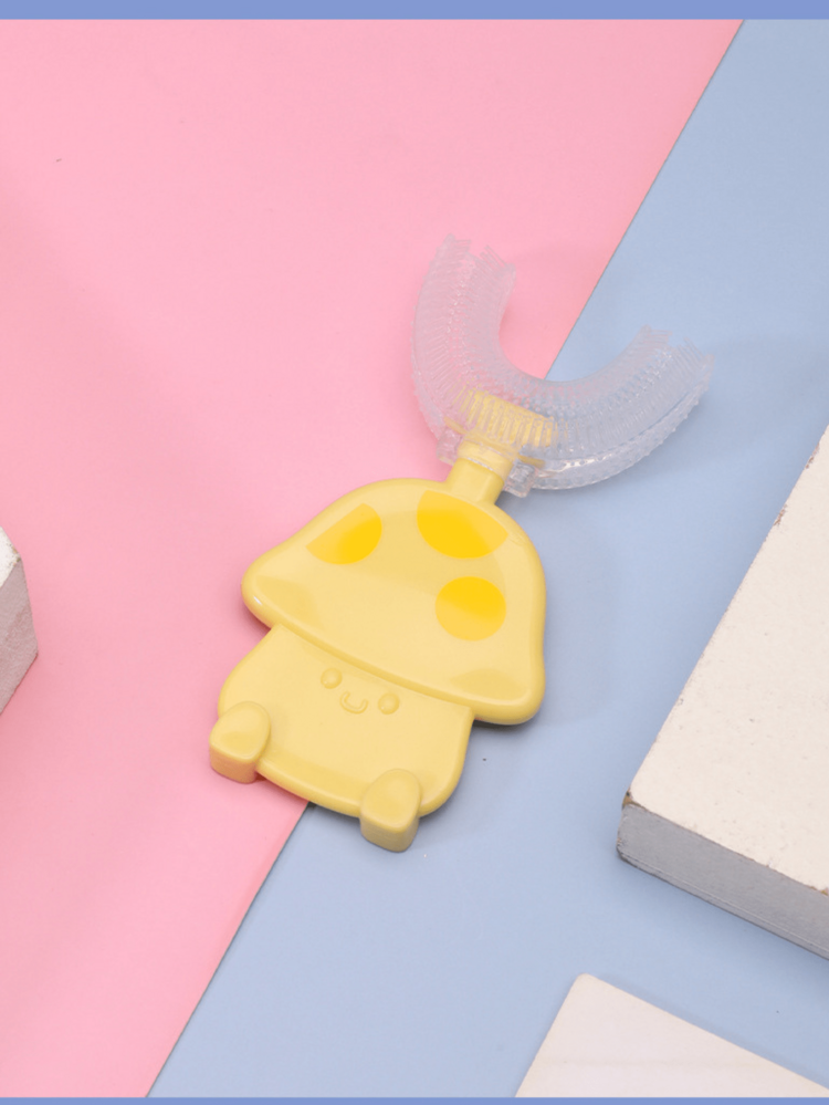 Cepillo de dientes manual en forma de U para niños con cabezal de cepillo de silicona, suave y duradero como un chupete, con forma de seta de dibujos animados, en colores de macarrón, para dientes y encías de bebé - Multicolor - Añade 16