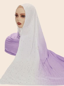 1 Pc Women's New Arrival Transitional Summer/Autumn Rhinestone Star Print Striped Long Head Scarf, Middle Eastern Style - Transitional Starry Hair Scarf - View 6