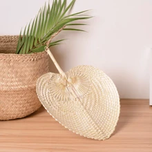 1 pieza Abanico de bambú hecho a mano con forma de melocotón de 11.02/14.96 pulgadas, abanico plegable de verano, abanico artístico y refrescante, ventilador natural tejido de bambú verde ligero y sencillo