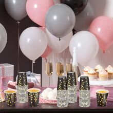 10/20 szt. Czarno-złotych papierowych kubków na imprezę tematyczną, jednorazowe papierowe kubki na imprezę w złote kropki, odpowiednie na przyjęcie urodzinowe, spotkania rodzinne, spotkania klasowe, piknik na świeżym powietrzu