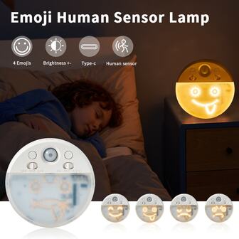 Novelty Smiling Face Sensor Light, 4 Expressions, Children's Gift, Rechargeable 600mAH Battery, Body Sensing Smart Lamp For Kids Room, Entrance, Bedroom, Kitchen, Cabinet, Bathroom, Corridor & Other Night Scenes, Adjustable Lighting, Creative Gift