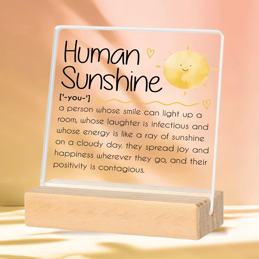 1pc Square Acrylic 2D Flat Decor Plaque With Wooden Base, Suitable As Decorative Plaque Or Statue For Coworkers, Therapists, Teachers, Great Gift For Human Sunshine, Social Workers, Women, To Appreciate Women, Graduation