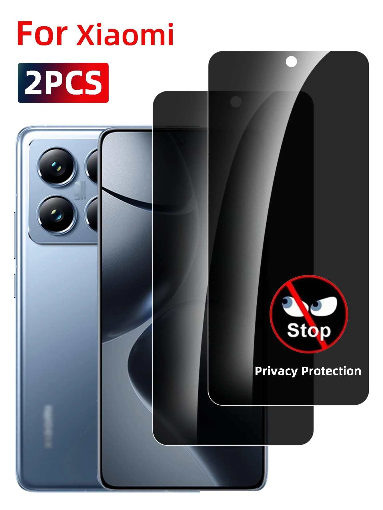 2 pièces Protecteur d'écran en verre trempé, anti-espionnage, anti-empreintes digitales, compatible avec le déverrouillage facial, installation facile, compatible avec Xiaomi. Cadeau pour l'anniversaire, la famille, les amis. Protecteur d'écran de téléphone, accessoires de téléphone, étanche, antichoc, anti-chute, résistant aux rayures, protection intégrale - Noir - Voir 1