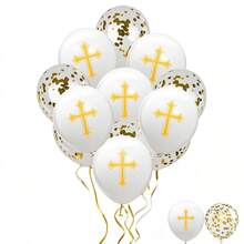 Un set (126 piezas) de globos en azul/rosa/dorado/blanco con diseños de cruz/Jesús, para decoración de fiesta de bautizo, primera comunión, para niños y niñas / globos con forma de estrella / decoración para baby shower, cumpleaños, comunión, bautizo en el hogar y al aire libre - Multicolor - Ver 10