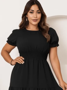 Kit 2 Women's Dresses Casual Vibrant Colors Ruffle Short Sleeves Elegant - Xanh đậm - Xem 2
