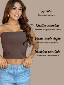 2 Women's Cropped Tube Top Without Straps And Without Basic Pads Double Layer Of Suplex Slim Fit Shaper Strapless - 咖啡棕 - 查看 6