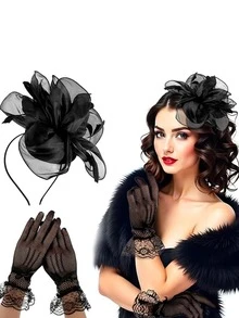 3Pcs Fascinators With Lace Gloves For Women Tea Party Hat Pillbox Hat With Veil Wedding Party Headpiece Retro 20s 50s New - Style C With Glovs - View 11