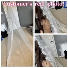 Velo de novia de 1.5M/3M de largo de encaje de pestañas de alta gama para Halloween 2025, velo de boda blanco/marfil, mantilla de boda, ropa de otoño para mujeres