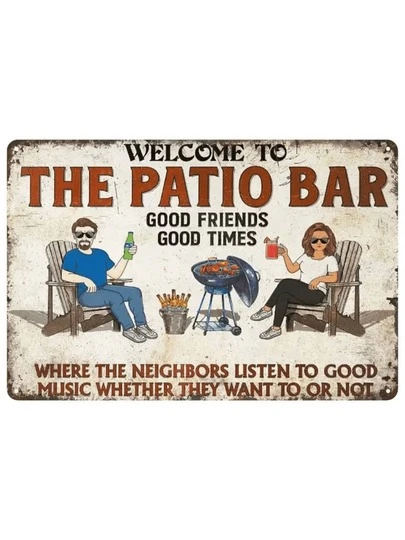 1 pieza Señal de metal de hierro simple de 20x30cm "Bienvenido al Bar de la Terraza - Buenos Momentos con los Mejores Amigos" con arte de pared para pareja, decoración rústica vintage, adecuada para el hogar, jardín, entrada, bar, regalo ideal para amantes de la música y las parrillas