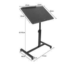 Laptoptisch auf Rollen mit neigbarer Platte, Betttisch mit verstellbarer Höhe von 65-95CM, Beistelltisch mit zwei Platten 47+23cm für Sofa