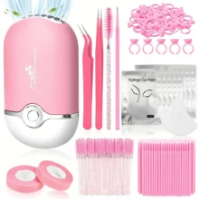 Beginner's Easy Set [215-Piece Set] Eyelash Extension Product Set, Suitable For Beginners To Use. USB Air Conditioner Blower, 2 Eyelash Tweezers, 100 Eyelash Cotton Swabs, 50 Eyelash Brushes, 100 Ring Cups, 2 Tapes, 10 Eye Pads - 粉色 - 查看 1