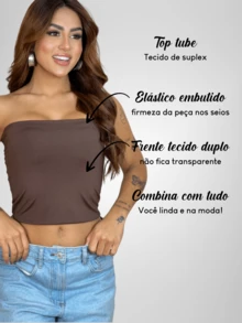 2 Women's Cropped Tube Top Without Straps And Without Basic Pads Double Layer Of Suplex Slim Fit Shaper Strapless - 深灰色 - 查看 7
