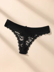 Bộ 4 quần lót ren gợi cảm cho nữ, màu trơn có nơ, đồ lót mềm mại và thân thiện với da - màu đen - Xem 5