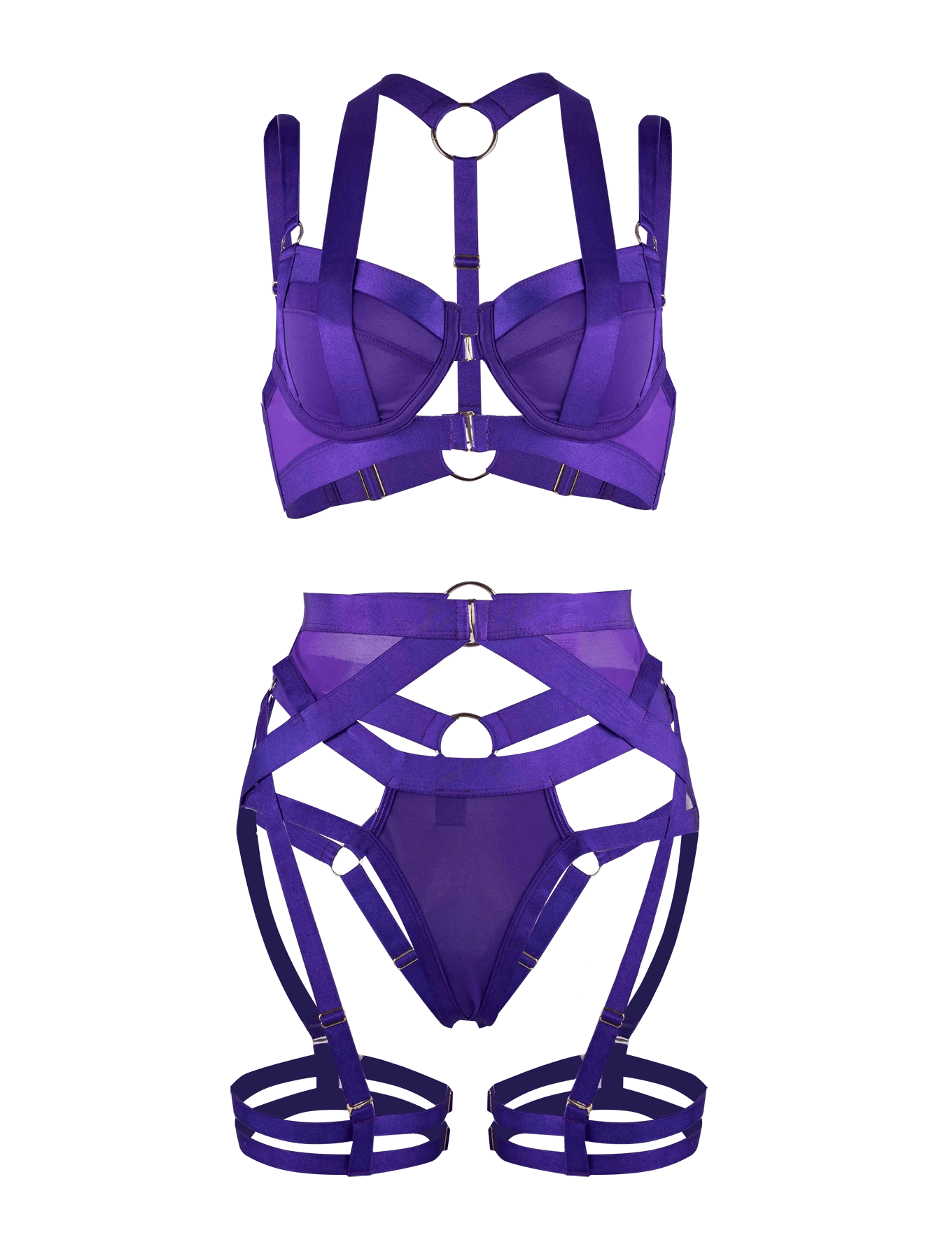 女士吊带胸罩和内裤套装性感绷带内衣套装弹力吊带罩杯肩带文胸上衣网眼