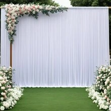 1 pieza Elegante cortina de fondo de boda de tela elástica blanca, cortina de arco de boda, decoración multifuncional adecuada para bodas, fiestas de cumpleaños, cenas en casa y varias ocasiones, fondo fotográfico, decoración de boda, protección de la privacidad, con bolsillo para barra en la parte superior, Tamaños: 100x300cm/200x200cm/200x300cm, Cortina blanca en tela suave