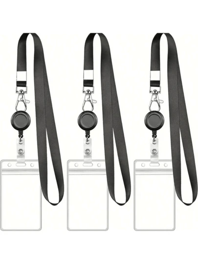 2pcs Lanyard Retractable ID Card Holder - Waterproof PVC Badge Card Holder, With ID Badge Clip, Suitable For Teachers, Office Workers,School Supplies,Back To School