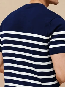Men's Round Neck Striped Knitted Short Sleeve T-Shirt, Casual For Outdoor, Commuting & Leisure