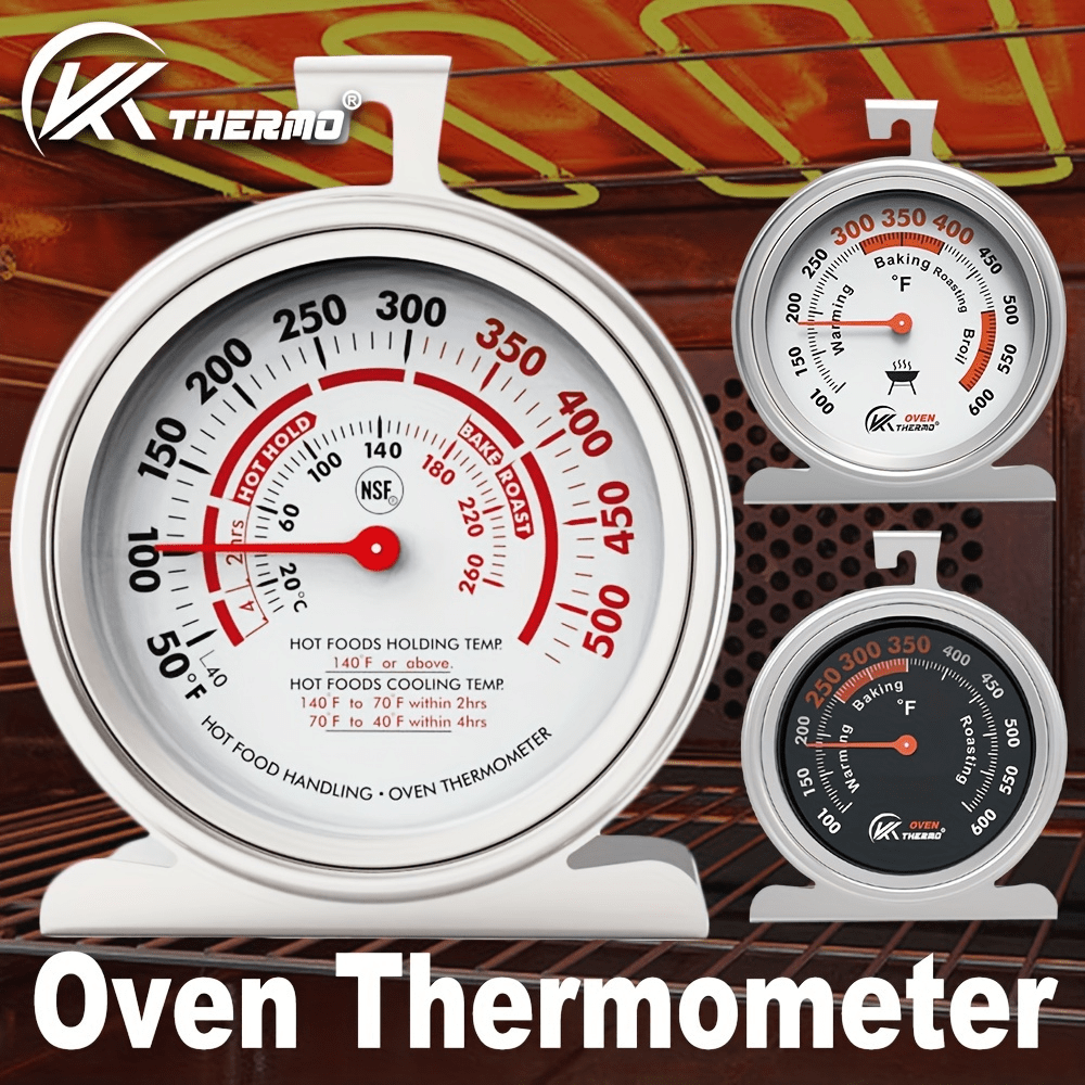 KT THERMO KT THERMO 2,9-Zoll Edelstahl-Ofenthermometer mit Aufhängehaken & Glasabdeckung - Genaues Küchenthermometer für Kochen & Backen von Fleisch, ofenfest bis 500°C (1022°F), KT THERMO
