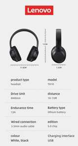 Lenovo Neuer Lenovo TH10 TWS Bluetooth-Kopfhörer mit geringer Latenz und langer Ausdauer, Gaming-Kopfhörer, komfortables, atmungsaktives Sport-Headset