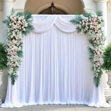 1 pieza Elegante cortina de fondo de boda de tela elástica blanca, cortina de arco de boda, decoración multifuncional adecuada para bodas, fiestas de cumpleaños, cenas en casa y varias ocasiones, fondo fotográfico, decoración de boda, protección de la privacidad, con bolsillo para barra en la parte superior, Tamaños: 100x300cm/200x200cm/200x300cm, Cortina blanca en tela suave