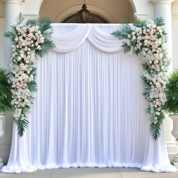 1 pieza Elegante cortina de fondo de boda de tela elástica blanca, cortina de arco de boda, decoración multifuncional adecuada para bodas, fiestas de cumpleaños, cenas en casa y varias ocasiones, fondo fotográfico, decoración de boda, protección de la privacidad, con bolsillo para barra en la parte superior, Tamaños: 100x300cm/200x200cm/200x300cm, Cortina blanca en tela suave