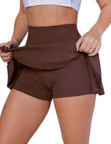 Women's Ruffled Short Skirt In High Quality Suplex Butt Cover Gym Fitness - Rust Brown - View 3