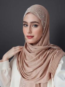 1pc Women's Popular Crystal Solid Color Knitted Headscarf Shawl, Soft Hijab Scarf, Casual Long Scarf - A - View 13